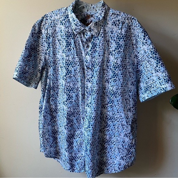 NWOT Robert Graham 2XL honeycomb print blue classic fit button up shirt sleeve - Picture 8 of 8